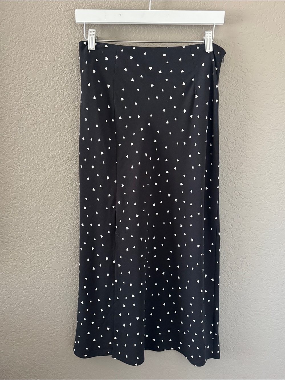 Nasty Gal Black Maxi Skirt with White Heart Print